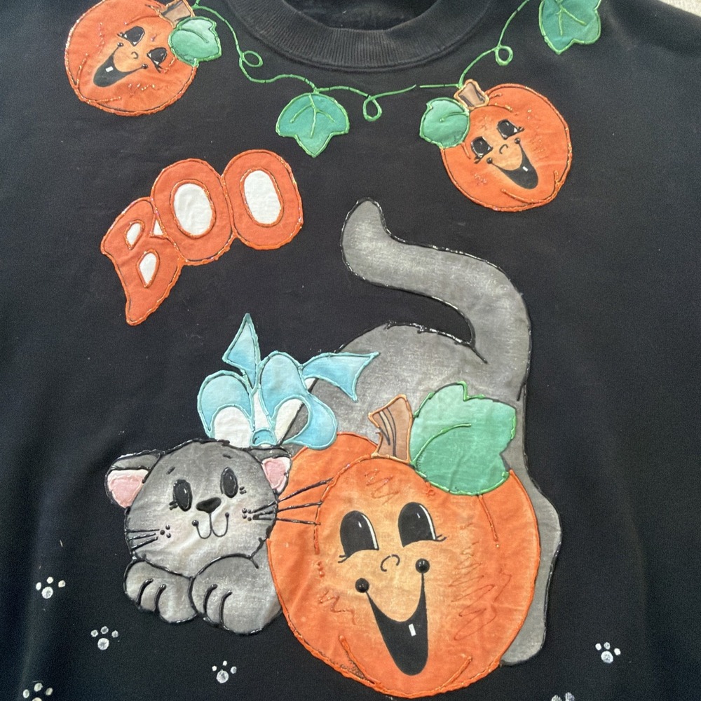 Vintage Collectible Halloween Sweatshirt Kitty Cat Pumpkin BOO Crewneck Sweatshi - Picture 4 of 7